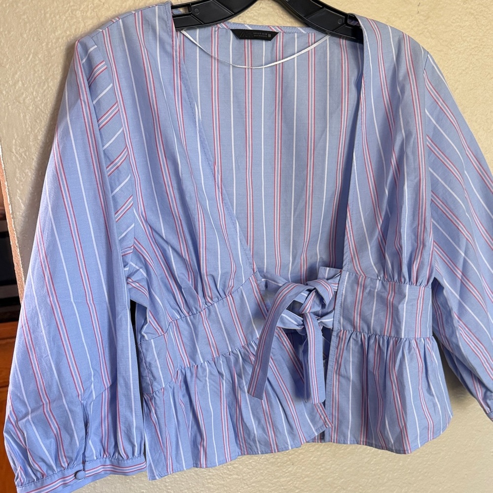 Zara Blue and Pink Striped Blouse